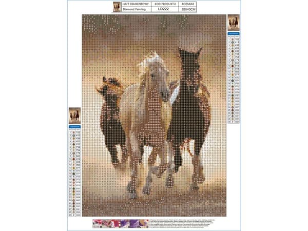 Diamantbroderi, Bild, Diamantmosaik Diamantmålning, HÄSTAR I GALLOPP 30x40cm