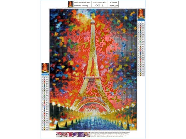 Diamantbroderi, Billede, Diamantmosaik Diamantmaleri, EIFFEL TOWER I FARVE 30x40cm