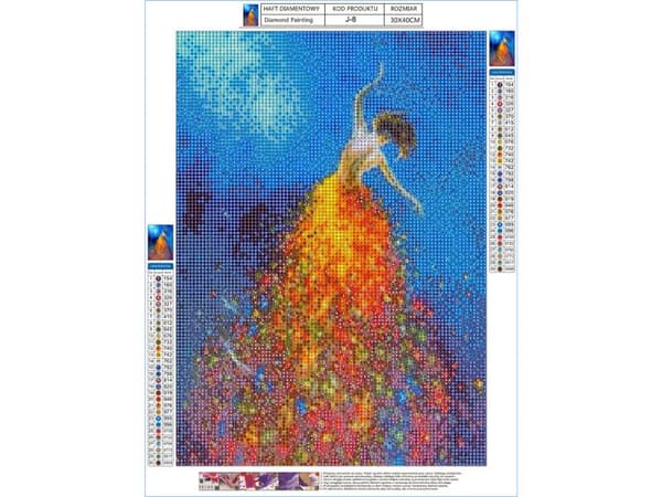 Diamantbroderi, Billede, Diamantmosaik Diamantmaleri, FARVERIG KJOLE 30x40cm