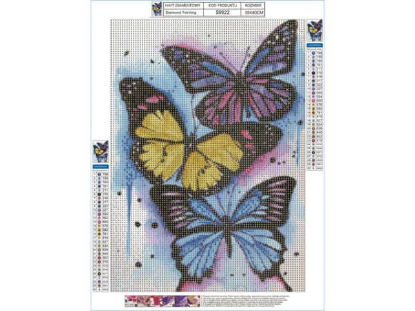 Diamantbroderi, Bild, Diamantmosaik Diamantmålning, FÄRGRIKA FJÄRILAR 30x40cm