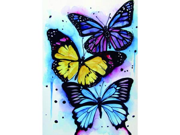 Diamantbroderi, Billede, Diamantmosaik Diamantmaleri, FARVERIGE SOMMERFLIE 30x40cm