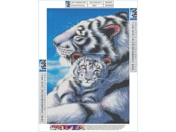 Diamantbroderi, Billede, Diamantmosaik Diamantmaleri, HVID TIGRE 30x40cm