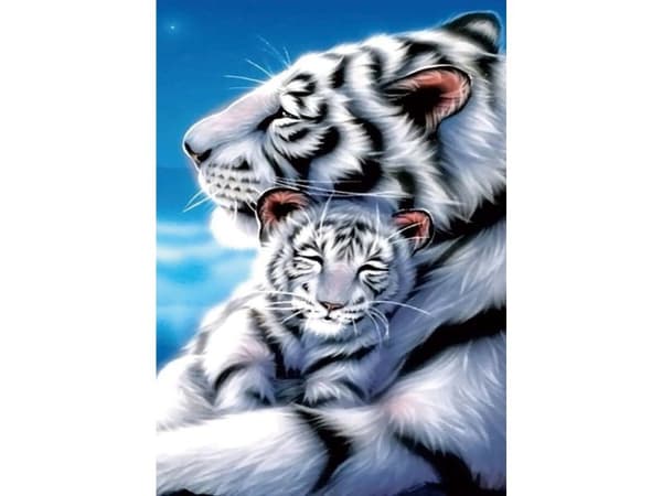 Diamantbroderi, Billede, Diamantmosaik Diamantmaleri, HVID TIGRE 30x40cm