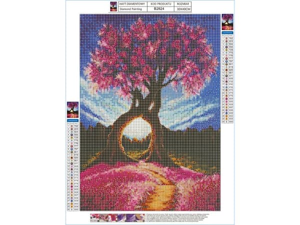 Diamantbroderi, Bild, Diamantmosaik Diamantmålning, ABSTRAKT TRÄD 30x40cm