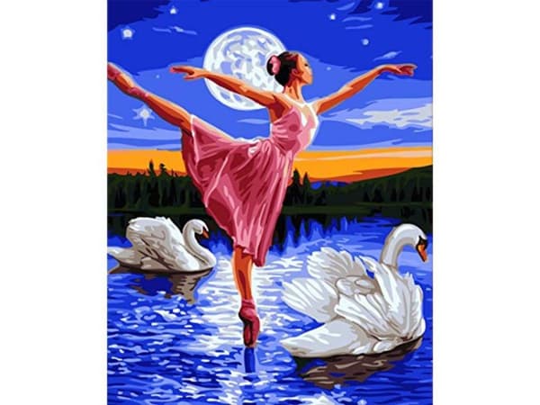 Diamantbroderi, Billede, Diamantmosaik Diamantmaleri, SWAN LAKE Ballerina 30x40cm