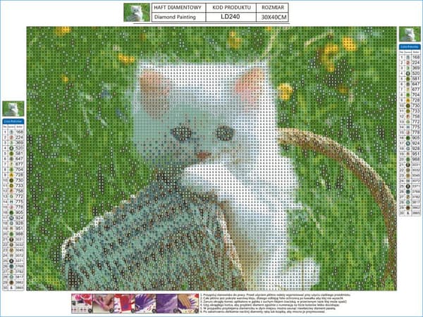 Diamantbroderi, Bild, Diamantmosaik Diamantmålning, KATT I KORG 40x30cm