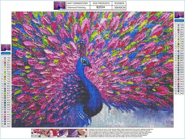Diamantbroderi, Bild, Diamantmosaik Diamantmålning, FÄRGRIK PÅFÅGEL 40x30cm