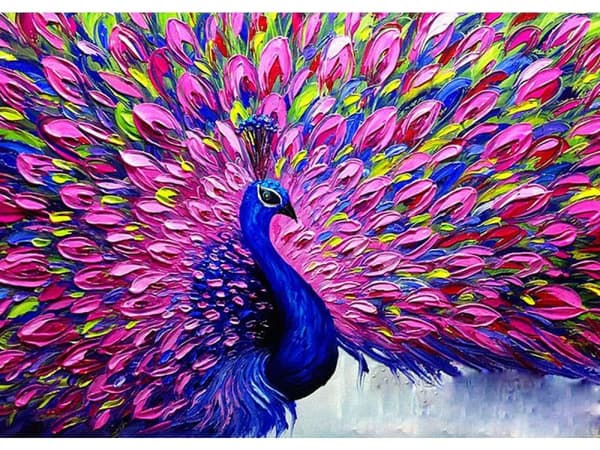 Diamantbroderi, Bild, Diamantmosaik Diamantmålning, FÄRGRIK PÅFÅGEL 40x30cm