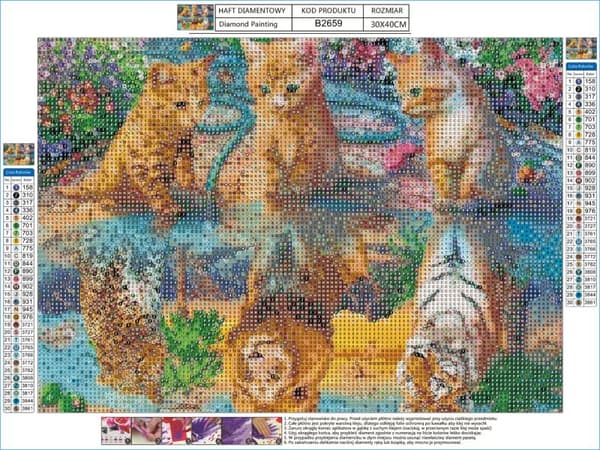 Diamantbroderi, Bild, Diamantmosaik Diamantmålning, SPEGELBILD - LEOPARD, LION, TIGER 40x30cm