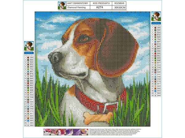 Diamantbroderi, Billede, Diamantmosaik Diamantmaleri, BEAGLE HUND 30x30cm