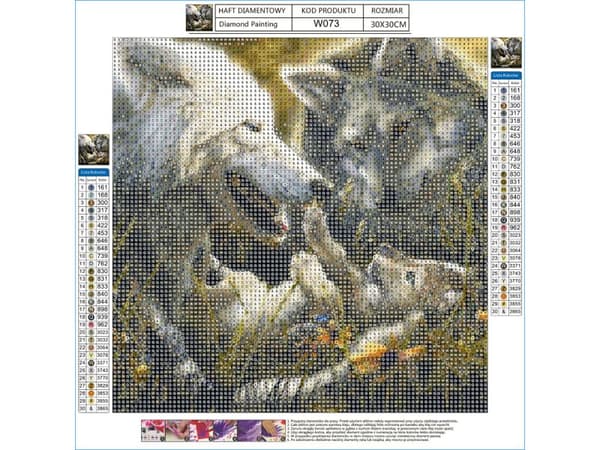 Diamantbroderi, Billede, Diamantmosaik Diamantmaleri, ULVEFAMILIEN Ulve 30x30cm