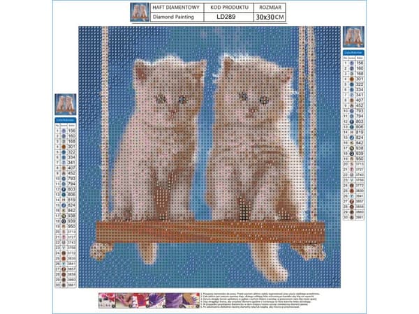 Diamantbroderi, Bild, Diamantmosaik Diamantmålning, KATTER PÅ EN GUNG 30x30cm