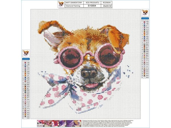 Diamantbroderi, Billede, Diamantmosaik Diamantmaleri, HUND MED ET TØRKLÆDE 35x35cm