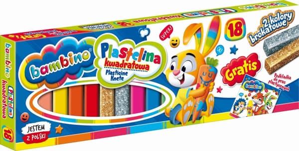 Firkantet plasticine 18 farver + Bambino base