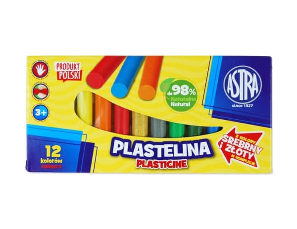 Plasticine 12 färger guld silver Astra