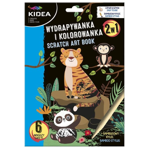 Kidea Animals 2-i-1 skrabekunst og malebog
