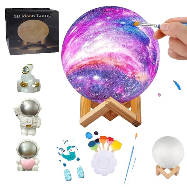 Måla din egen månlampa-set, DIY 3D rymddesign, rolig hantverk för barn,3Pcs, DIY Månlampa Set