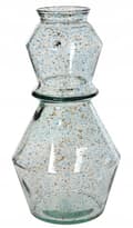 Miniatyrbild 2 av 2: Glasvas 30x16cm transparent med blå och bruna prickar