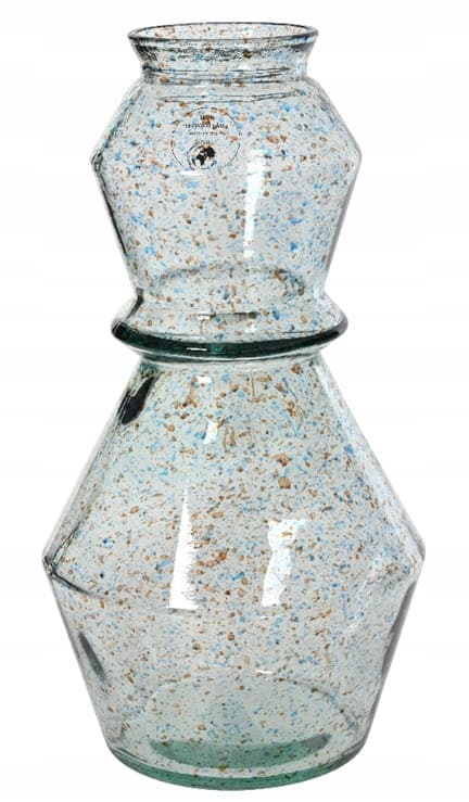 Glasvas 30x16cm transparent med blå och bruna prickar