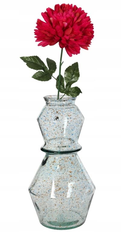 Glasvas 30x16cm transparent med blå och bruna prickar