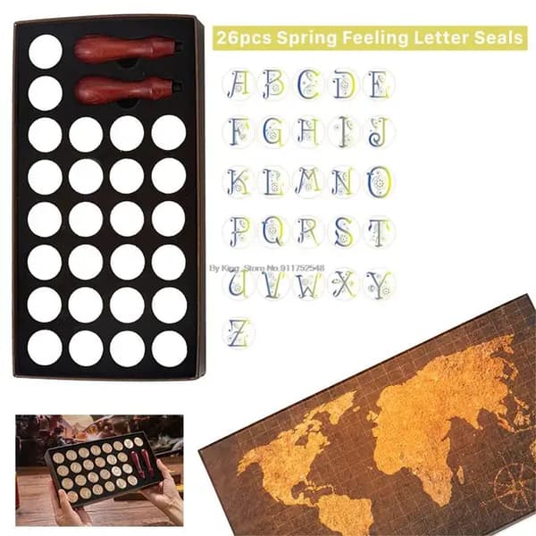 Vaxsäteskit, Retro Kartdesign, DIY Scrapbooking Verktyg, 26-delars tätningssats NO17