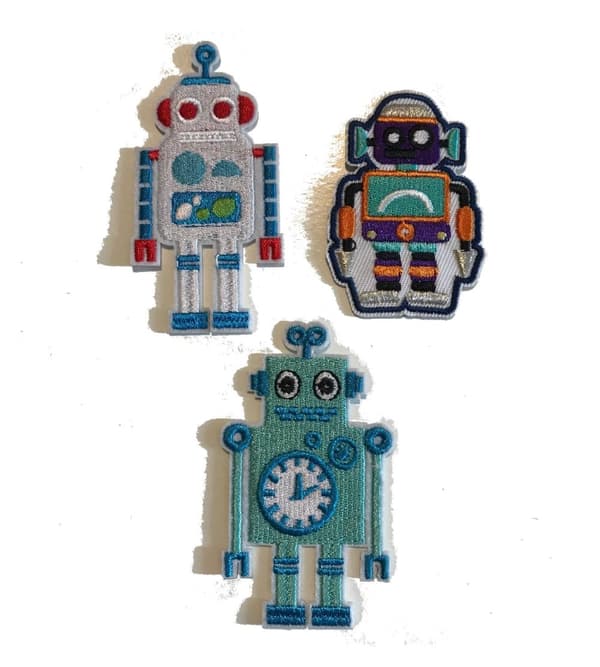 3 broderade tygmärken stryka på robot