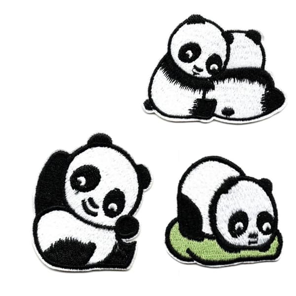 3 broderade tygmärken 3 panda stryka på