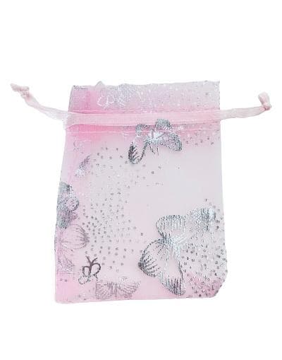 Små rosa / silver organzapåsar med fjärilar (bröllop)