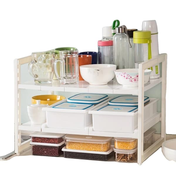 Justerbar Under-Sink Organizer, 2-Lags Skydende Kasser, Holdbar Polypropylen,Hvid
