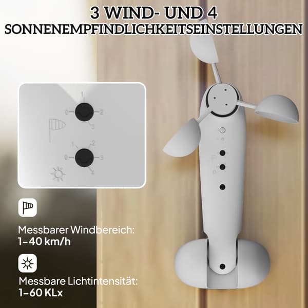 Vejrstation, Sonnensensor Elektrisk Vindsensor, 22x11x9 cm, Hvid