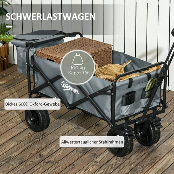 Sammenklappelig Transportvogn, 113x57x77-100 cm, Mørkegrå