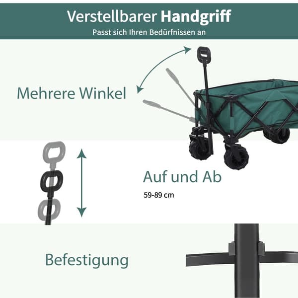 Hopfällbar Handvagn, 108x55x59-89 cm, Grön