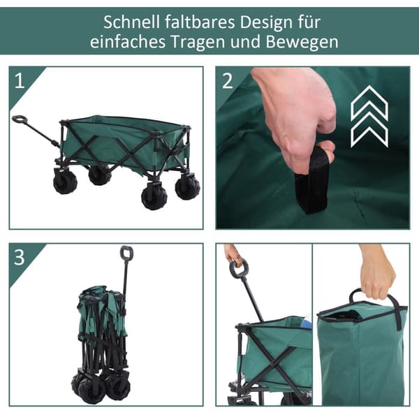 Hopfällbar Handvagn, 108x55x59-89 cm, Grön