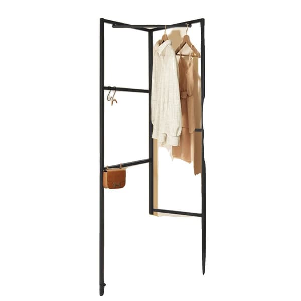 Hall Tree Frakkestativ, Hjørneindgangsdesign, Skohylde til opbevaring, Sort