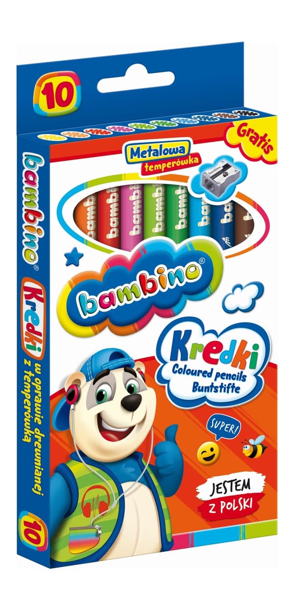 BAMBINO lyijykynät 10 väriä puukotelossa + teroitin