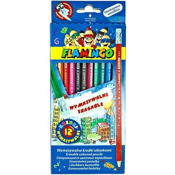 Raderbara penna kritor 12 färger Flamingo