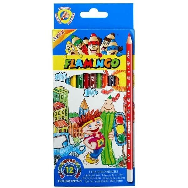 Kolmion muotoiset lyijykynäkynät 12 väriä flamingo