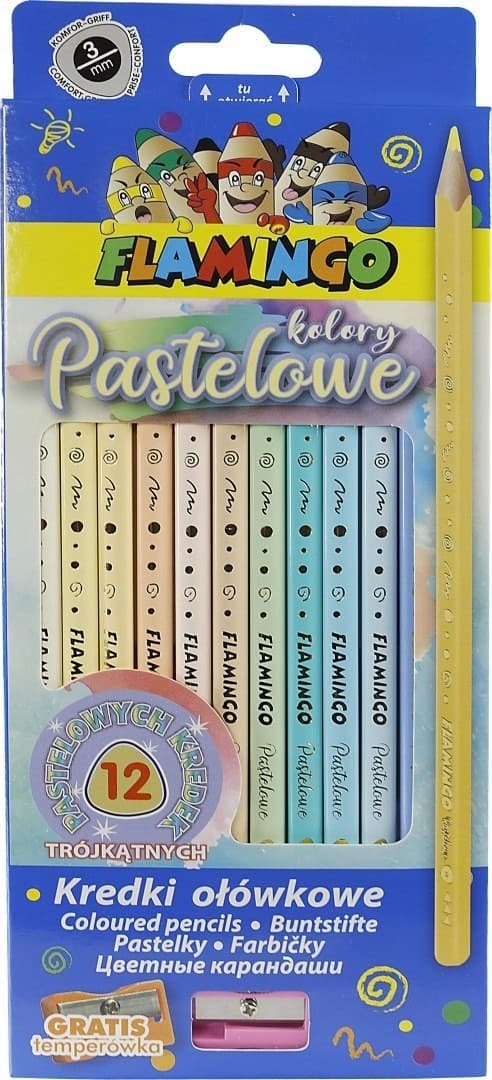 Triangulära penna kritor 12 pastellfärger Flamingo