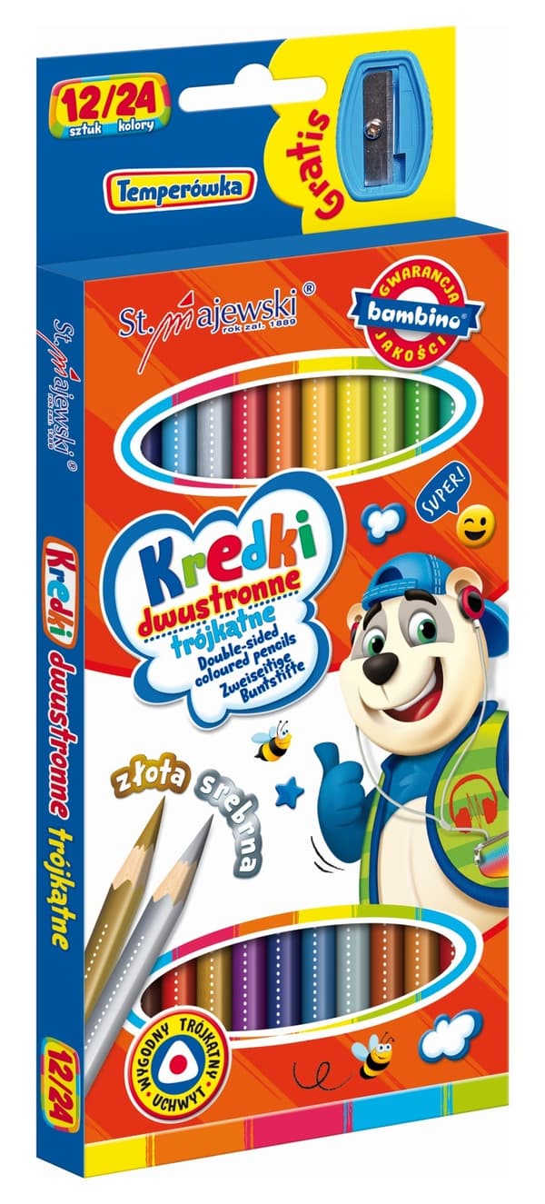 Dobbeltsidede trekantede blyanter 12/24 farver + BAMBINO spidser