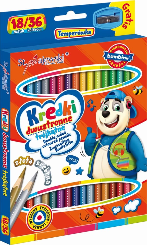 Dubbelsidiga trekantiga pennkritor 18/36 färger + BAMBINO-vässare