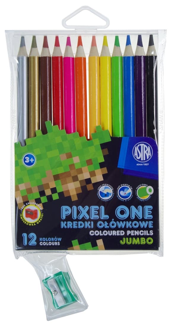 Pixel One JUMBO-pennor 12 färger + Astra 0115-vässare