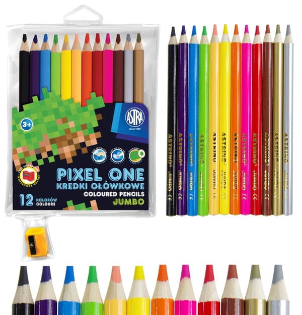 Pixel One JUMBO blyanter 12 farver + Astra 0115 spidser