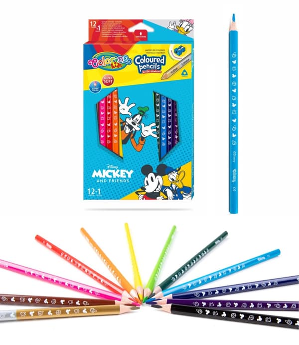 Trekantiga pennkritor 13 färger vässare Mickey and friends Colorino