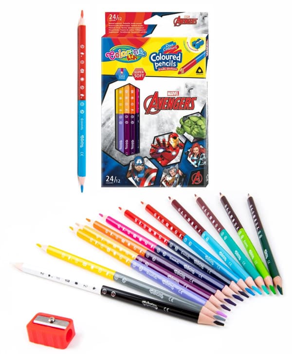 Dubbelsidiga pennkritor 12 st 24 färger Avengers Colorino-vässare