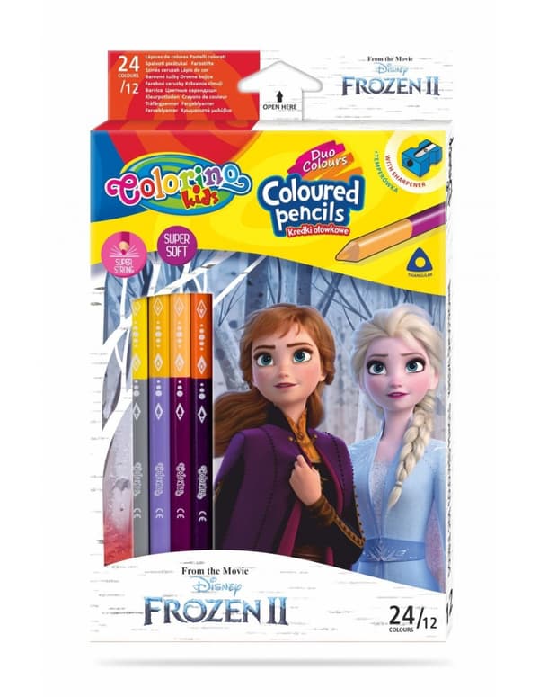 Dobbeltsidet blyantblyant 12 stk 24 farver spidser Frozen II Colorino