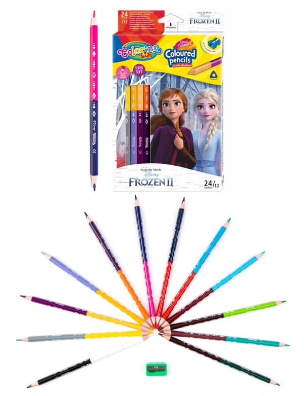 Dubbelsidiga pennkritor 12 st 24 färgvässare Frozen II Colorino