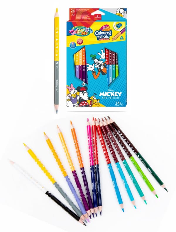 Dobbeltsidede blyantblyanter 12 stk 24 farver spidser Mickey og venner Colorino