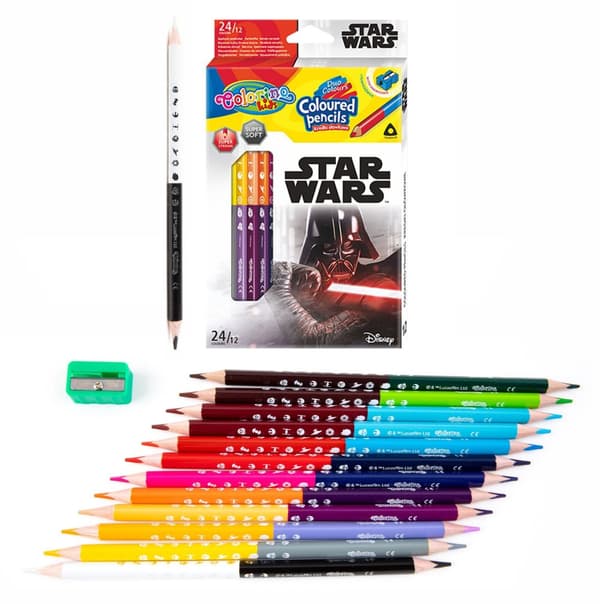 Kaksipuoliset lyijykynäkynät 12 kpl 24 väriä Star Wars Colorino teroitin