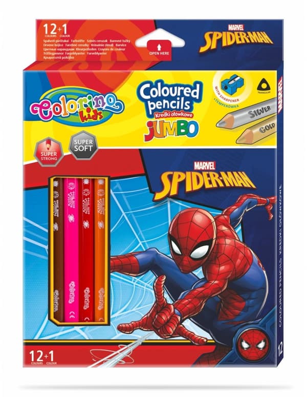 Triangulära Jumbo pennor 13 färger Spiderman Colorino