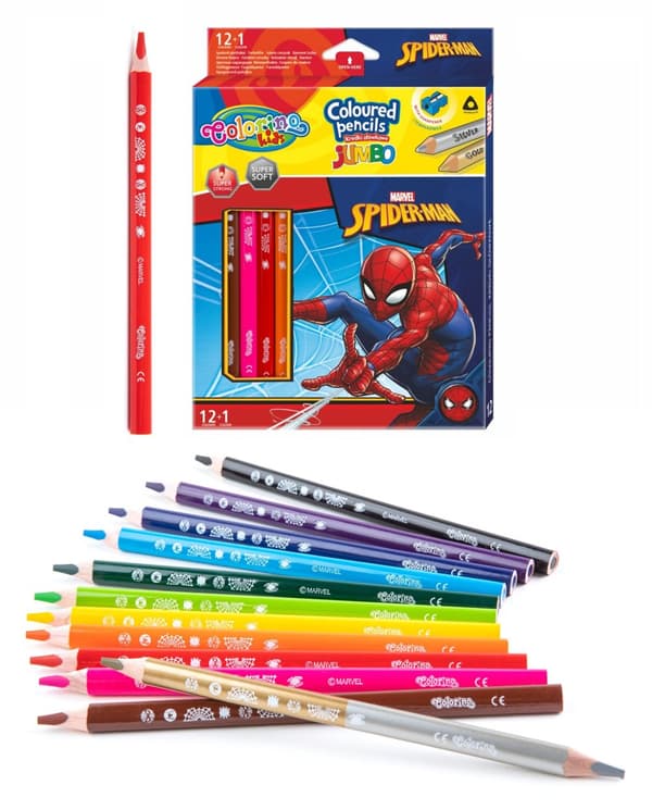 Triangulära Jumbo pennor 13 färger Spiderman Colorino